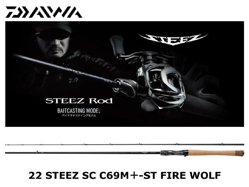 Fishing Rod with Reinforced Guides-Daiwa 22 Steez Casting SC C69M+-ST Fire Wolf