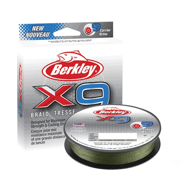 Fishing Line for Freshwater-BERKLEY X9 BRAID LO-VIS GREEN 30# 165YD