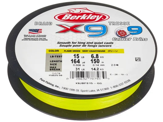 Lightweight Fishing Line-Berkley Jordan Lee X9 Braided Line Flame Green