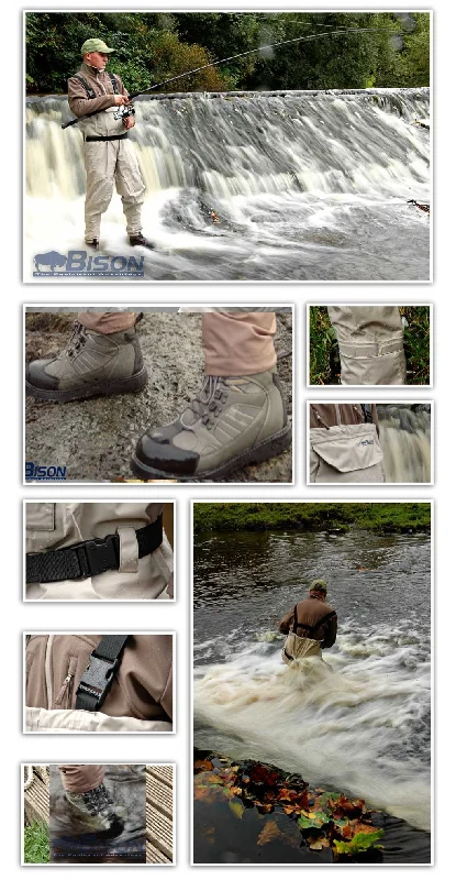 Waders for Fishing Off Shore-BISON BREATHABLE CHEST WADERS COMPLETE WITH FELT OR RUBBER SOLE MK2 WADING BOOTS