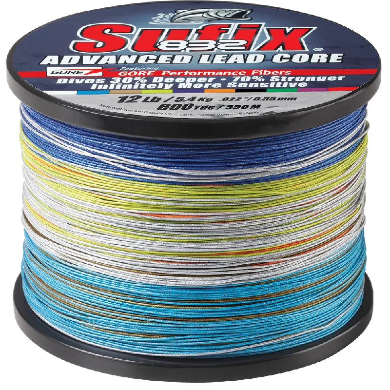 Strong, Thin Fishing Line-SUFIX 832 ADVANCED SUPERLINE BRAID LEAD CORE 10 COLOR METERED 12LB 600YDS