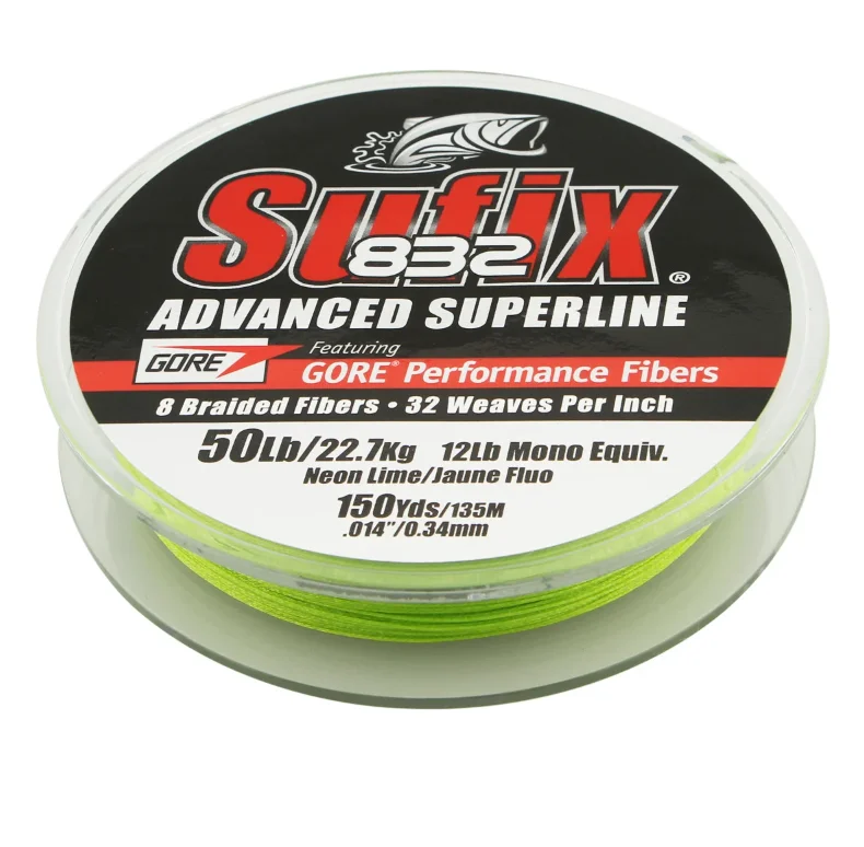 Tangle-Free Braided Line-SUFIX 832 ADVANCED SUPERLINE BRAID NEON LIME 10LB 150YDS