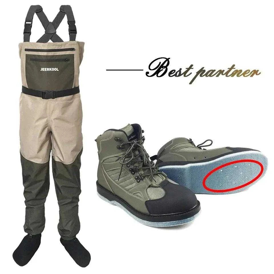 Waders with Stretchy Material-Outdoor Waders Pants Fly Fishing Clothes Waterproof Suit Wading Shoes Antiskid Felt Sole Boots Reef Rock Fishing Shoes