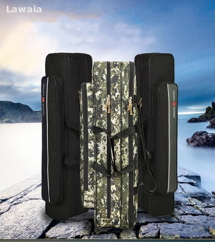 Lawaia Camouflage Fishing Gear Bag Black Handbag Bag Two Layers Length 75/85/100/110/120